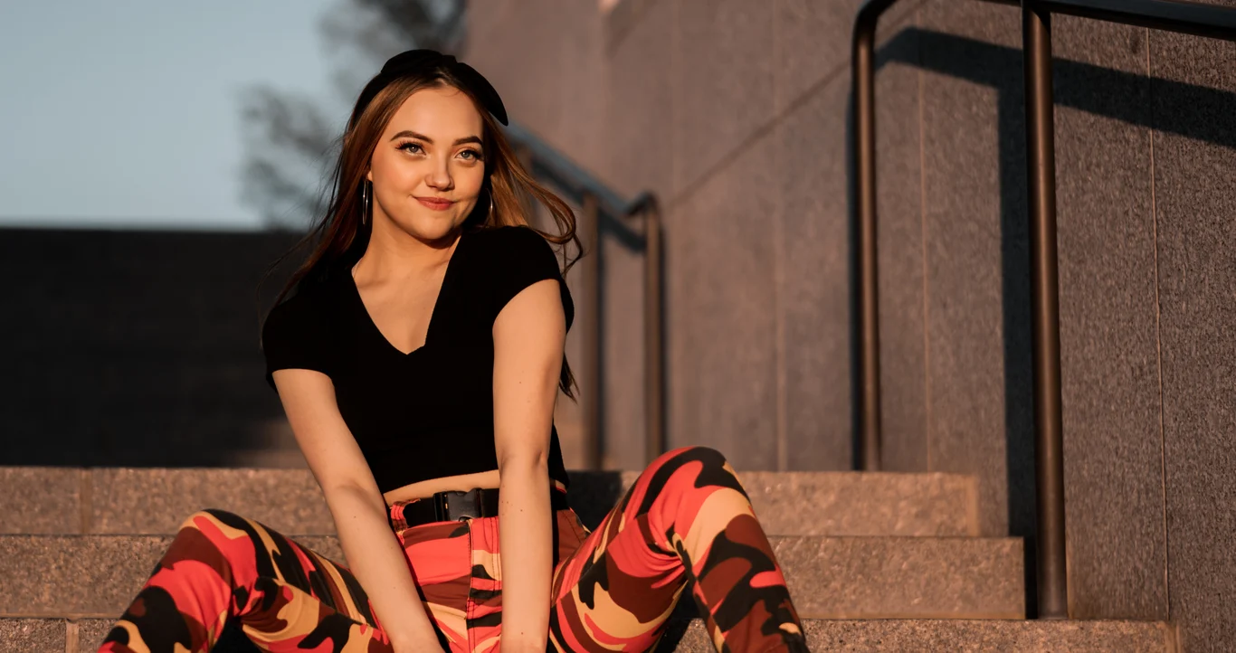 Street style portrait of Vania photographed near golden hour in Salt Lake City